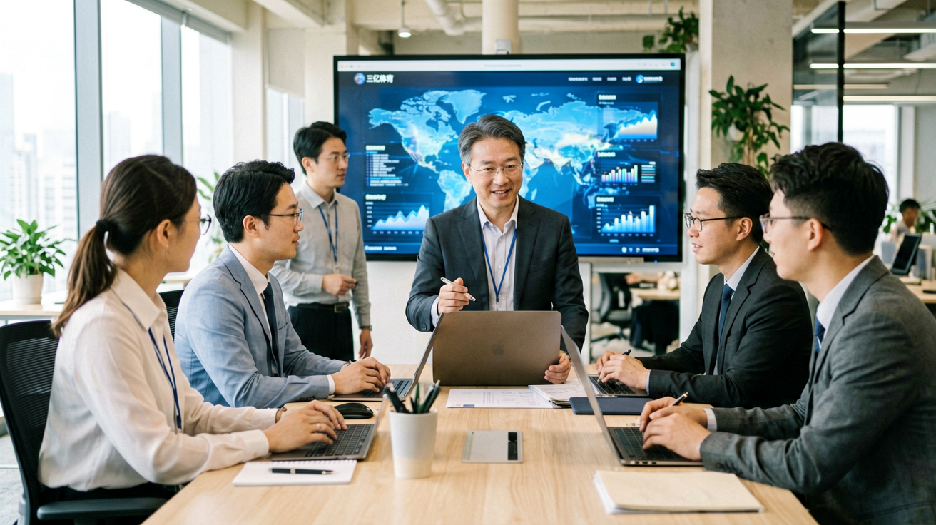 三亿体育科技团队在现代化办公环境中进行技术方案研讨